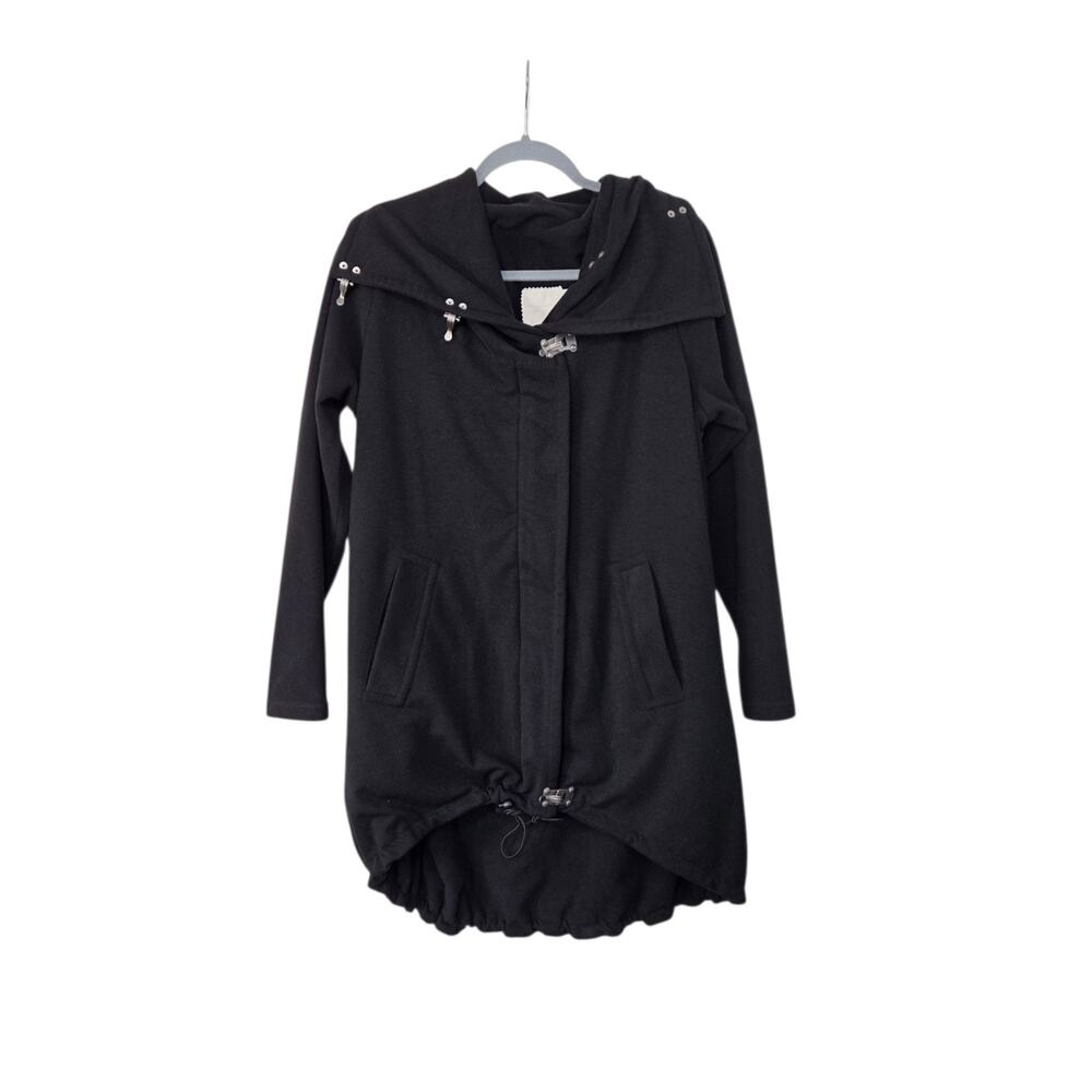 Sympli Canada Unique Fleece Warm Black Zip and Clasp Mid-Length Jacket, Size 10